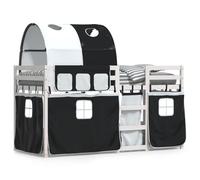 Vidaxl Lit Superposé Avec Rideaux Blanc/Noir 90x200 Cm Bois Pin Massif Blanc