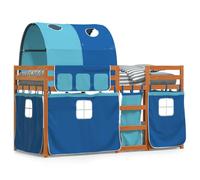 Vidaxl Lit Superposé Avec Rideaux Bleu 80x200 Cm Bois Pin Massif Marron