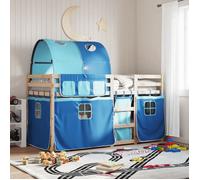 vidaXL Lit superposé avec rideaux bleu 90x190 cm bois pin massif, lit, cadre de lit, lit superposé bas, meuble de chambre à 3284028