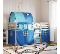 vidaXL Stapelbed met gordijnen 90x190 cm massief grenenhout blauw3284028 Bleu G
