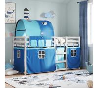 Vidaxl Lit Superposé Avec Rideaux Bleu 90x190 Cm Bois Pin Massif Marron