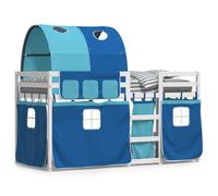Vidaxl Lit Superposé Avec Rideaux Bleu 90x200 Cm Bois Pin Massif Marron