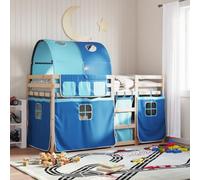 vidaXL Lit superposé avec Rideaux Bleu 90x200 cm Bois pin Massif, lit, Cadre de lit, lit superposé Bas, Meuble de Chambre à Coucher