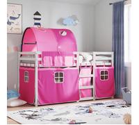 vidaXL Lit superposé avec rideaux rose 80x200 cm bois pin massif, lit, cadre de lit, lit superposé bas, meuble de chambre à 3283993