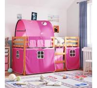 vidaXL Lit superposé avec Rideaux Rose 90x190 cm Bois pin Massif, lit, Cadre de lit, lit superposé Bas, Meuble de Chambre à Coucher