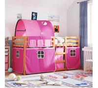 vidaXL Lit superposé avec rideaux rose 90x190 cm bois pin massif lit cadre de lit lit superposé bas meuble de chambre à 3284041