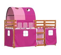 Vidaxl Lit Superposé Avec Rideaux Rose 90x190 Cm Bois Pin Massif Marron