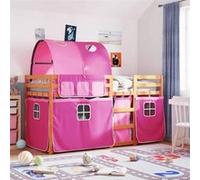 vidaXL Lit superposé avec rideaux rose 90x190 cm bois pin massif, lit, cadre de lit, lit superposé bas, meuble de chambre à 3284041 Rose G