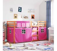 vidaXL Lit superposé avec rideaux rose 90x200 cm bois pin massif, lit, cadre de lit, lit superposé bas, meuble de chambre à 3283948