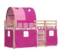 vidaXL Lit superposé avec Rideaux Rose 90x200 cm Bois pin Massif, lit, Cadre de lit, lit superposé Bas, Meuble de Chambre à Coucher