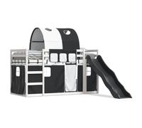 Vidaxl Lit Superposé Avec Toboggan Et Rideaux Blanc Et Noir 80x200 Cm Multicolore