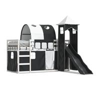 Vidaxl Lit Superposé Avec Toboggan Et Rideaux Blanc Et Noir 90x190 Cm Multicolore