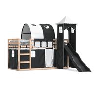 Stapelbed met glijbaan en gordijnen wit en zwart 90x190 cm3284179