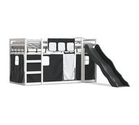 Vidaxl Lit Superposé Avec Toboggan Et Rideaux Blanc Et Noir 90x190 Cm Multicolore