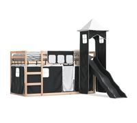 Vidaxl Lit Superposé Avec Toboggan Et Rideaux Blanc Et Noir 90x190 Cm Multicolore