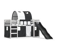 vidaXL Lit superposé avec toboggan et rideaux 90x200 cm Blanc/Noir