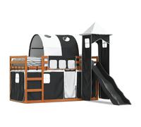 Vidaxl Lit Superposé Avec Toboggan Et Rideaux Blanc Et Noir 90x200 Cm Multicolore