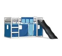 vidaXL Lit superposé avec toboggan et rideaux bleu 80x200 cm, lit, cadre de lit, lit superposé bas, meuble de chambre à coucher, lit superposé double Bleu