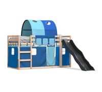 Vidaxl Lit Superposé Avec Toboggan Et Rideaux Bleu 90x190 Cm Multicolore