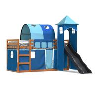 Vidaxl Lit Superposé Avec Toboggan Et Rideaux Bleu 90x200 Cm Multicolore