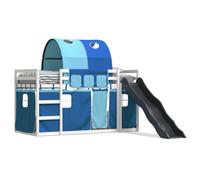 vidaXL Lit superposé avec toboggan et rideaux bleu 90x200 cm