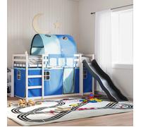 vidaXL Lit superposé avec toboggan et rideaux bleu 90x200 cm, lit, cadre de lit, lit superposé bas, meuble de chambre à 3284138
