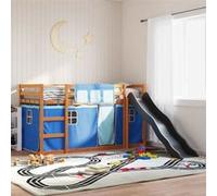 vidaXL Lit superposé avec toboggan et rideaux bleu 90x200 cm