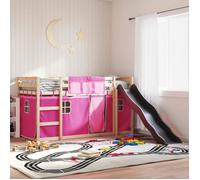 vidaXL Lit superposé avec toboggan et rideaux rose 80x200 cm, lit, cadre de lit, lit superposé bas, meuble de chambre à 3284118