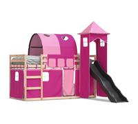 vidaXL Lit superposé avec toboggan et rideaux rose 90x190 cm