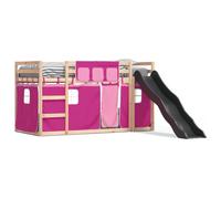 Vidaxl Lit Superposé Avec Toboggan Et Rideaux Rose 90x190 Cm Multicolore