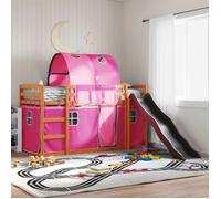 Vidaxl Lit Superposé Avec Toboggan Et Rideaux Rose 90x200 Cm Multicolore