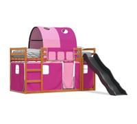 Lit superposé avec toboggan et rideaux rose 90x200 cm, lit, cadre de lit, lit superposé bas, meuble de chambre à 3284142
