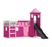 Vidaxl Lit Superposé Avec Toboggan Et Rideaux Rose 90x200 Cm Multicolore