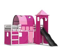 Vidaxl Lit Superposé Avec Toboggan Et Rideaux Rose 90x200 Cm Multicolore