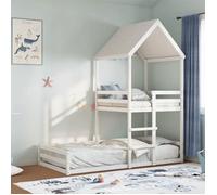 vidaXL Lit superposé pour enfants 90x200 cm avec toit et escalier bois de pin massif Blanc