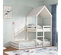 vidaXL Lit superposé pour enfants 90x200 cm avec toit et escalier bois de pin massif Blanc