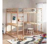 vidaXL Lit superposé mezzanine 3284236 - 140x200 cm, bureau et échelle en pin massif Beige G