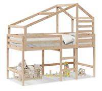 Lit superposé et échelle et toit 90x200 cm bois de pin massif, lit intermédiaire, lit mezzanine avec échelle, lit 3281988