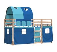 vidaXL Lit superposé avec rideaux bleu 90x190 cm bois pin massif, lit, cadre de lit, lit superposé bas, meuble de chambre à 3284028