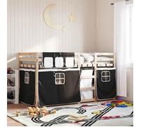 vidaXL Lit superposé avec rideaux en pin massif blanc/noir 90x190 cm