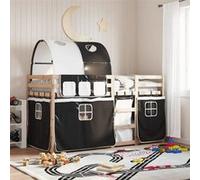 Vidaxl Lit Superposé Avec Rideaux Blanc/Noir 90x200 Cm Bois Pin Massif Blanc