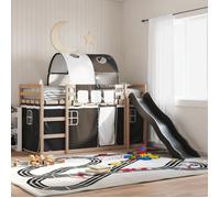 Vidaxl Lit Superposé Avec Toboggan Et Rideaux Blanc Et Noir 90x190 Cm Multicolore