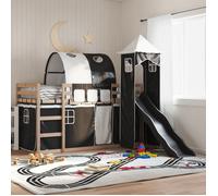 Vidaxl Lit Superposé Avec Toboggan Et Rideaux Blanc Et Noir 90x190 Cm Multicolore