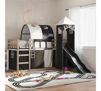 Vidaxl Lit Superposé Avec Toboggan Et Rideaux Blanc Et Noir 90x190 Cm Multicolore