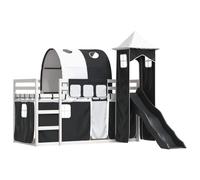 vidaXL Lit superposé avec toboggan et rideaux blanc et noir 90x200 cm