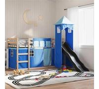 vidaXL Lit superposé avec toboggan et rideaux bleu 90x190 cm
