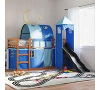 vidaXL Lit superposé avec toboggan et rideaux bleu 90x200 cm