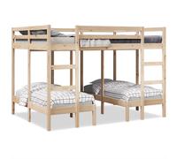 Vidaxl Lit Superposé Triple 140x200/70x140 Cm Bois De Pin Massif Marron