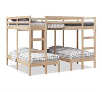 vidaXL Lit superposé triple 140x200/70x140 cm bois de pin massif Marron