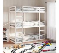 vidaXL Lit superposé triple blanc 90x200 cm bois de pin massif, lit superposé à trois couchettes, lit mezzanine, lit 3284255 Blanc G